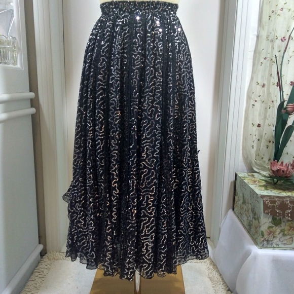 Julio Julio size S full black skirt/sliver sequins - Picture 6 of 7